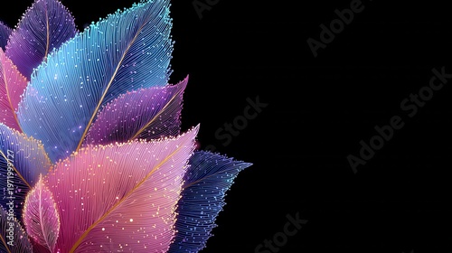 Abstract Feathers Sparkle on Dark Background for Elegant Designs and Arts