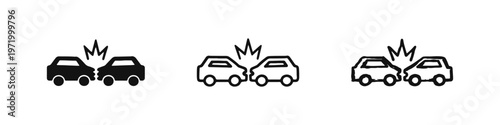 Automobile Crash Icons - Road Safety and Traffic Incident Warning Symbols for Drivers