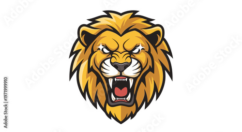 Fierce Lion Head Mascot Roaring Aggressively, Vector Illustration