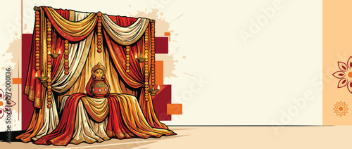 Navratri Festival Drapes and Kalash with Beautiful Diya Illumination