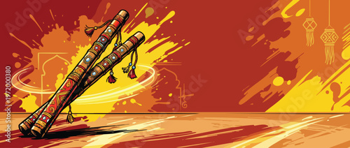 Navratri Festive Celebration Background with Ornate Dandiya Sticks