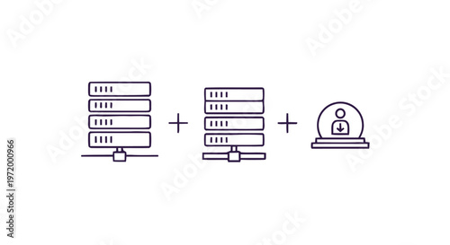 Server racks and user icon representing data management and user access.