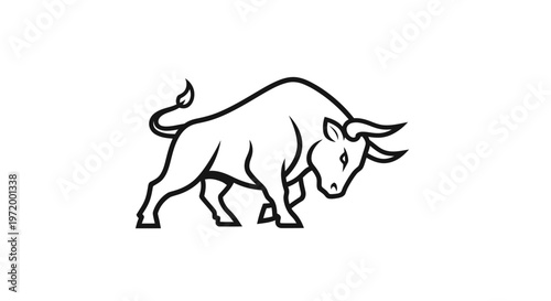 Powerful Bull Icon, Strong Livestock Silhouette, Business Symbol of Strength