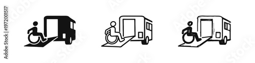 Wheelchair Accessible Bus Icon Set - Disability Friendly Public Transport with Ramp