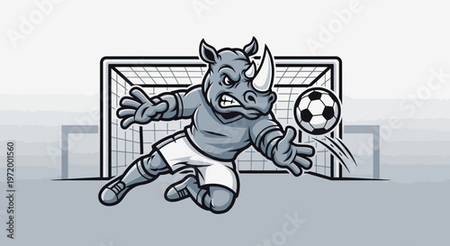 Rhino Goalkeeper Saving Soccer Ball in Goal