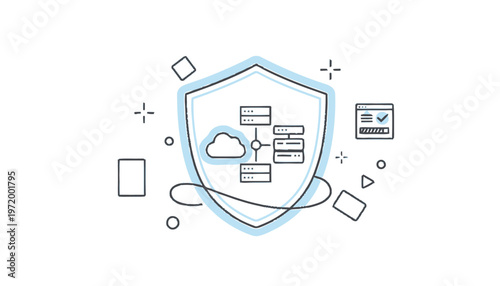 Shield with cloud and security icons.