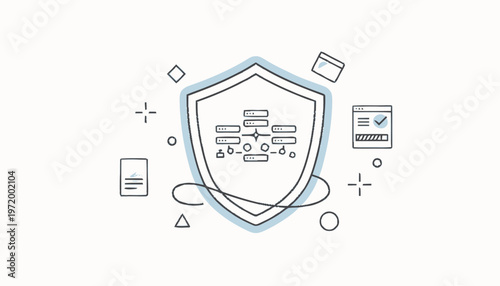 Shield with icons and symbols.