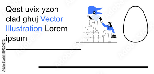 Teamwork, leadership, collaboration, support, business planning, goal achievement. Figures working together by climbing blocks. Teamwork and leadership by mutual assistance and progress