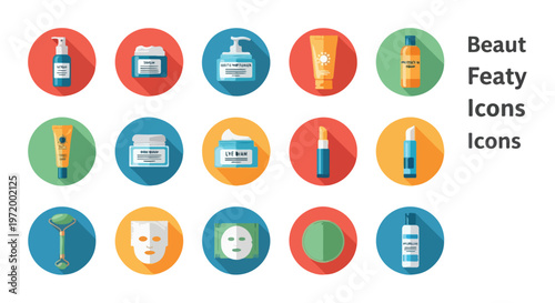 Set of 15 Flat Design Beauty and Skincare Product Icons Vector