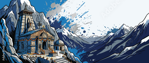 Shivaratri Temple Festive Presentation Amidst Snowy Mountains