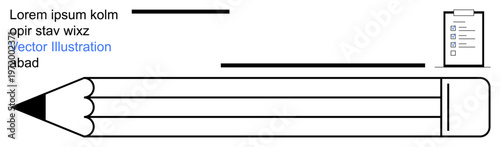Creativity , education tools, planning concepts, writing materials, checklist design, school supplies. A pencil, a checklist icon and text elements. Creativity and education tools illustrated