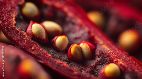 Close-Up View of Red Chili Pepper with Seeds Revealing Texture
