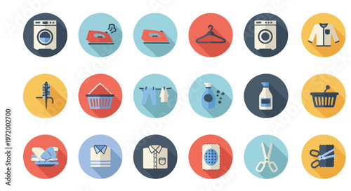 Set of 18 Laundry and Dry Cleaning Flat Icons Vector