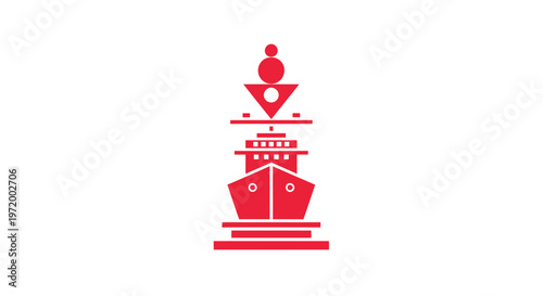 Stylized Red Ship Icon Depicting Maritime Transportation and Travel.