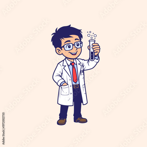 Cartoon illustration of young researcher