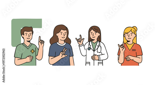 Medical staff and patients communicating with sign language