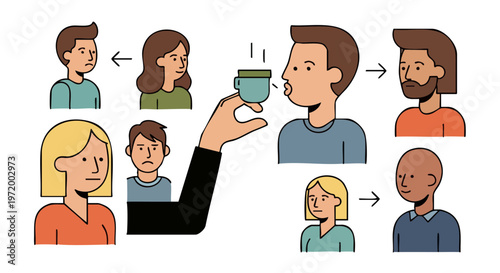 Diverse People Avatars Illustration and Hydration Health Concept