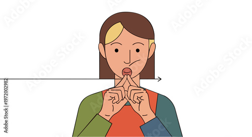 Young woman showing sign for eating vector illustration
