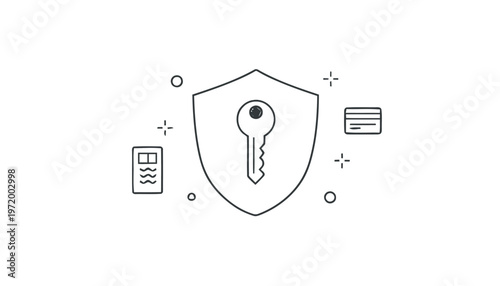 Shield with key and security icons.