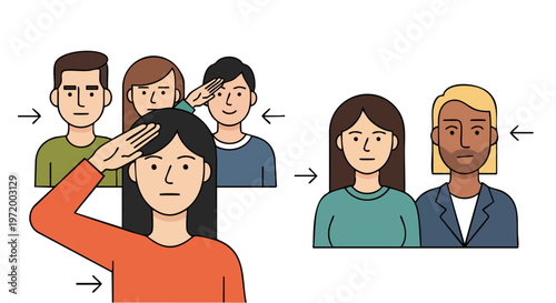 Diverse People Greeting and Saluting Vector Illustration