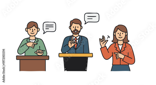 Sign Language Interpreters and Public Speakers Illustration
