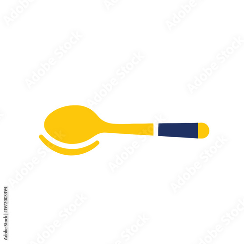 Spoon with blue and white handle.