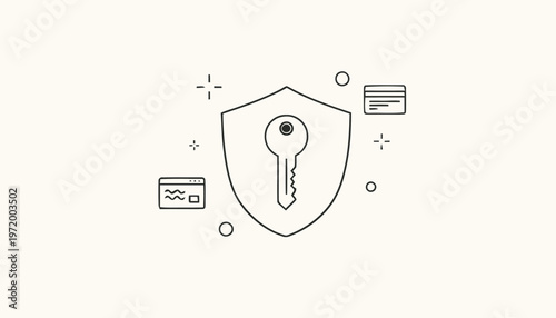 Shield with key icon security symbol.