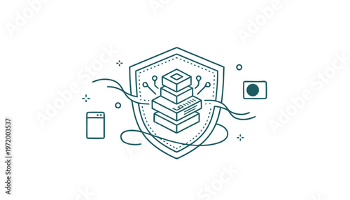 Stack of money in shield protection.