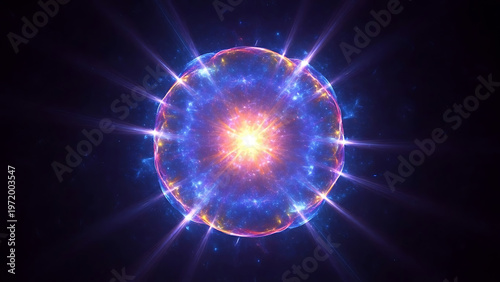A vibrant blue and white galaxy with swirling cosmic dust and stars illustration. A spiral galaxy with bright core and extended arms against a dark background illustration