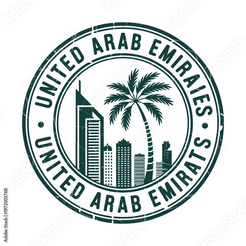 United arab emirates travel stamp with palm tree and skyline