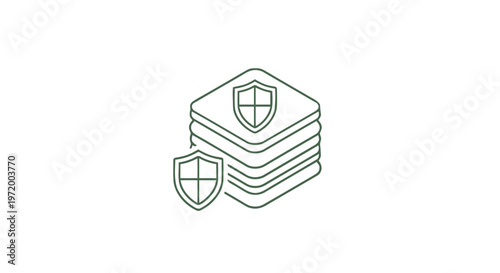 Stack of Protected Data Layers with Shield Icons Illustration.