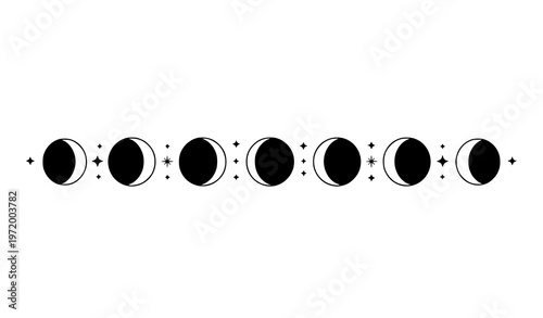 A minimalist vector graphic illustration of the lunar cycle phases
