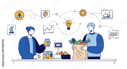 Zero Waste Grocery Shopping and Sustainable Consumerism Illustration