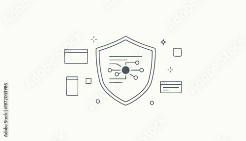 Shield with lock and digital elements.