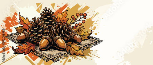 Thanksgiving Acorns and Pinecones Simple Arrangement with Autumn Berries and Leaves