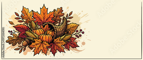 Thanksgiving Harvest Arrangement with Autumn Leaves Pumpkins Corn and Horn of Plenty