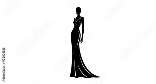 a black silhouette of a woman in a long dress
