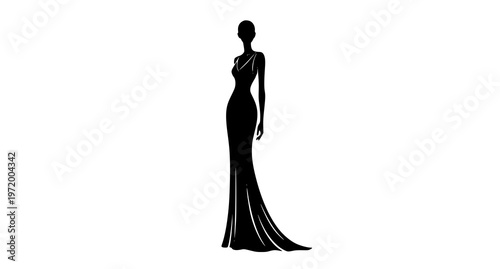 a black silhouette of a woman in a formal gown