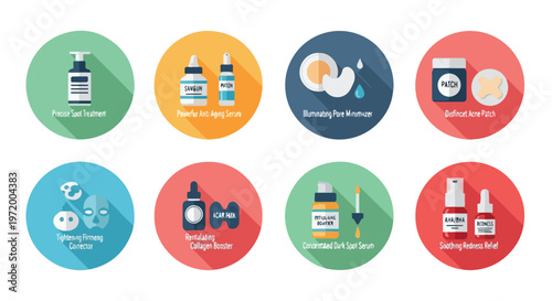 Set of 8 Skincare Product and Treatment Icons Vector