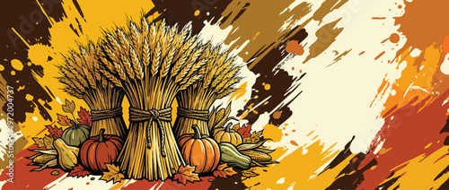 Thanksgiving Wheat Bundles and Autumn Harvest Decorations Seasonal Background