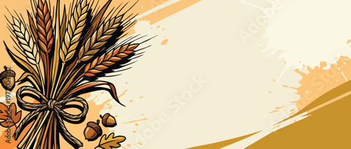Thanksgiving Wheat Bundles with Acorns and Leaves for Harvest Festival