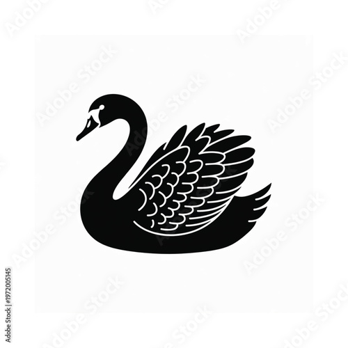 Elegant black swan silhouette gracefully gliding on calm waters