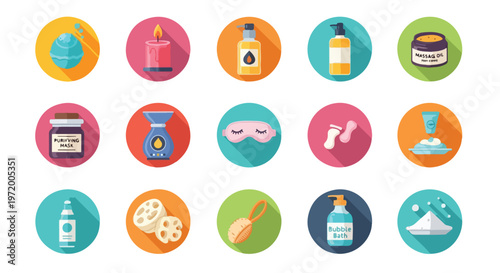 Set of 15 Spa and Wellness Flat Icons Vector