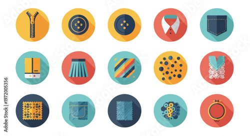 Set of 15 Flat Design Sewing and Tailoring Vector Icons