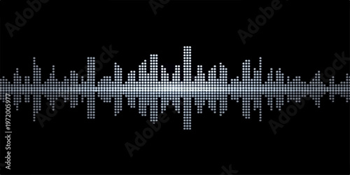 An abstract urban skyline integrates a financial growth chart and binary code illustration with a skyscraper cityscape design and musical equalizer bars for a modern business report