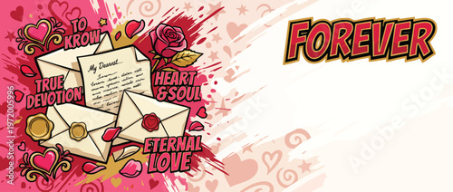 Valentine Love Letters Arrangement with Romantic Decorations and Forever Text