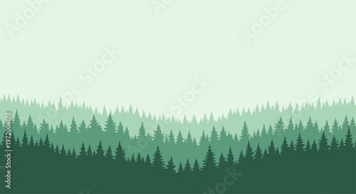 Forest landscape illustration with evergreen trees and gradual colors