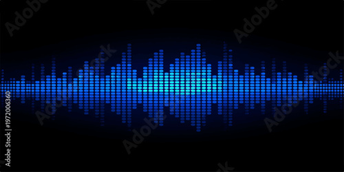 Abstract sound wave background with digital audio equalizer waveforms and light frequency spectrum lines for music studio technology illustration