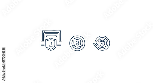 Three modern security icons depicting digital protection and safety.