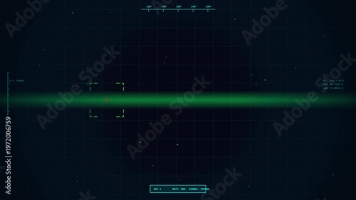 futuristic drone targeting interface overlay, digital radar screen with grid lines, data points, and scanning elements, high-tech surveillance display